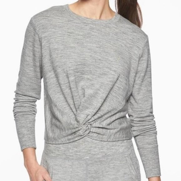 Athleta XS Grey Heather Front Twist Oversized Sweatshirt - Picture 1 of 6